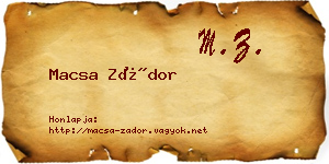 Macsa Zádor névjegykártya